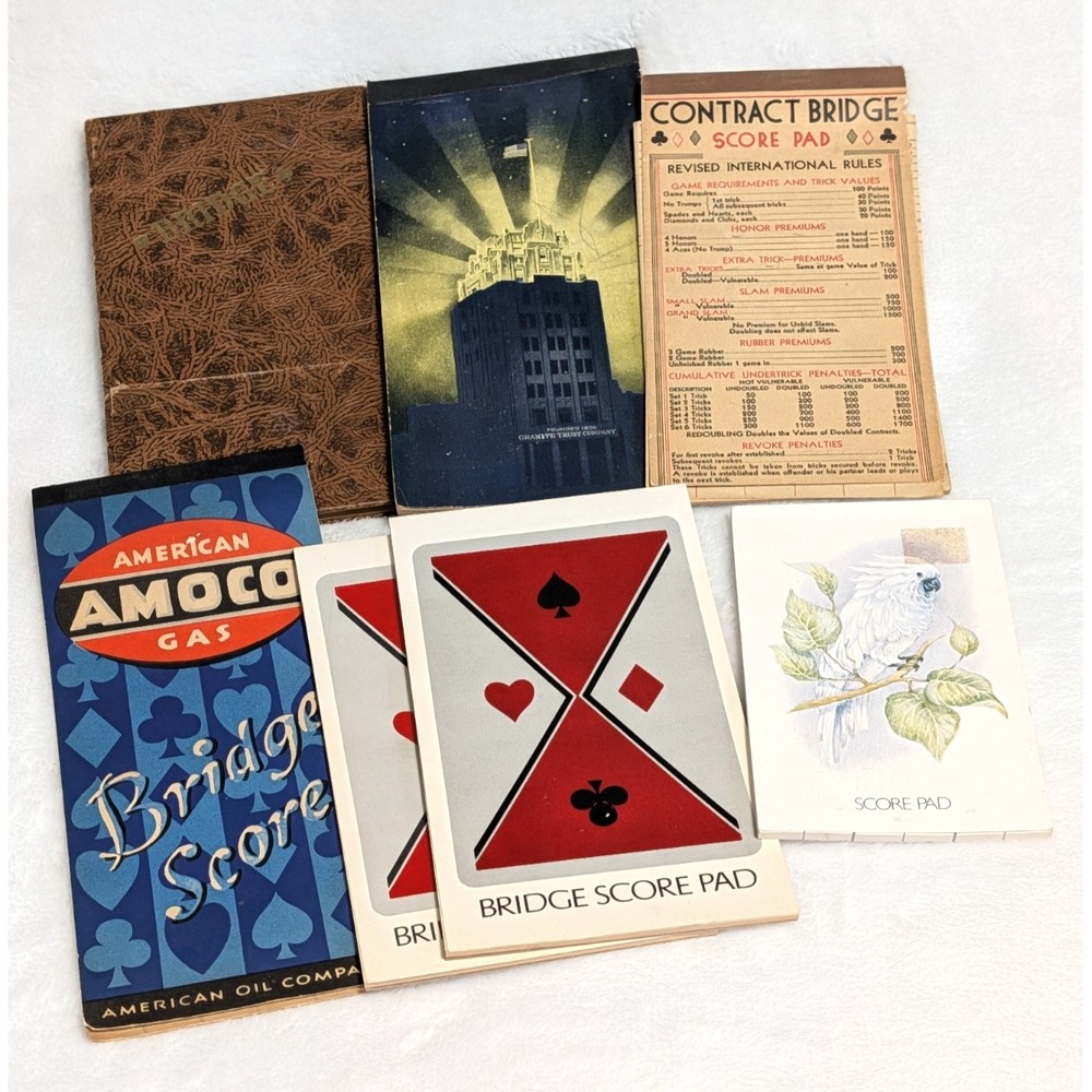 Vintage Bridge Score Pads Lot 7 Amoco Advertising Art Deco Mid Century 1930s 50s